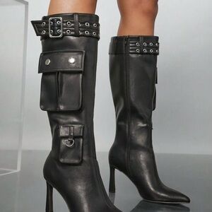 Chic Black Knee-High Boots with Buckle Detail